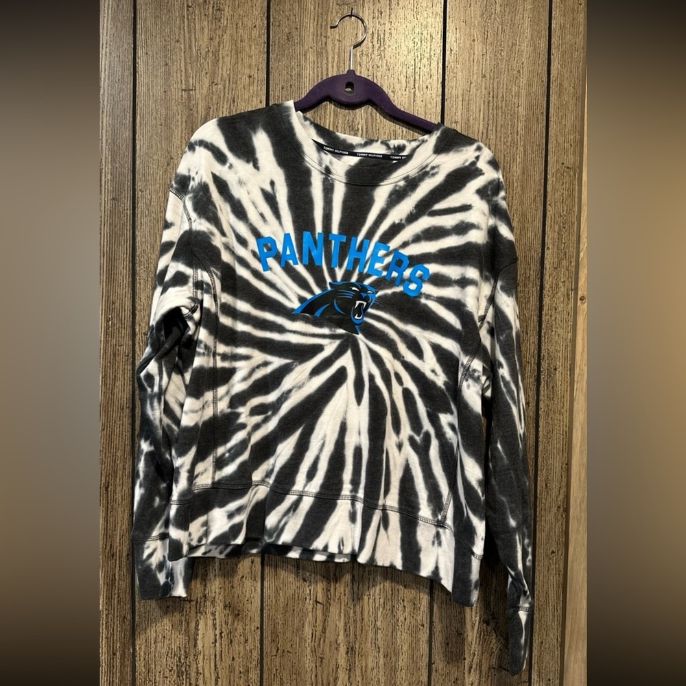 NFL Tommy Hilfiger Ladies Tie Dyed Crew Neck Top- Carolina Panthers